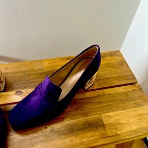 Baldinini Purple suede court loafer with metallic heal